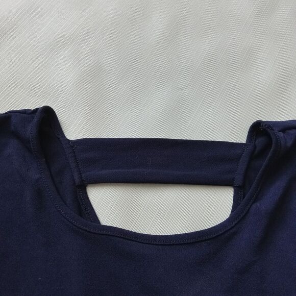 NY Collection Navy Blue Half Sleeve Asymmetrical Stretchy Blouse Women's Large - Picture 7 of 12